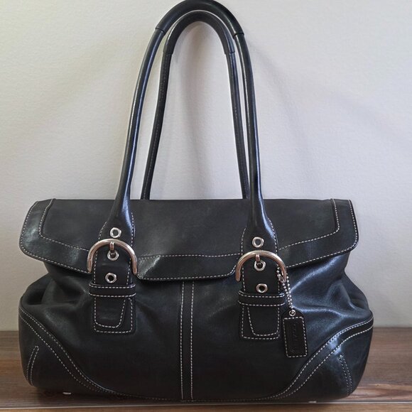 Vintage Coach Hampton Soho Black Leather Tote Bag Purse Satchel - Picture 11 of 15